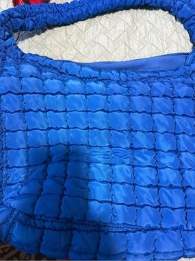 Blue Quilted Satin Tote Bag